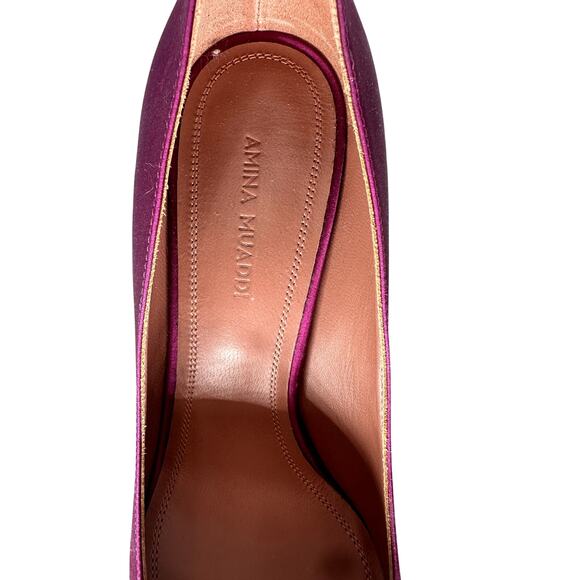 Amina Muaddi Satin Begum Crystal Accent Point Pump Heels Purple Women's Size 36 - Picture 9 of 10